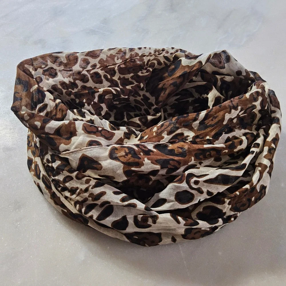 Animal Print Infinity Scarf Brown Oblong Lightweight Fashion Accessory‎ Women
